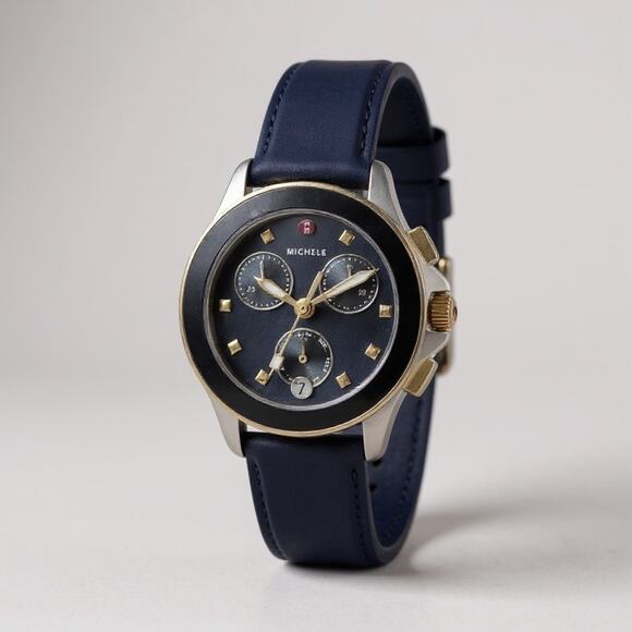 Michele Cape Chronograph Women’s Watch |Navy Blue Dial Rubber Strap | Swiss Made - Picture 9 of 9